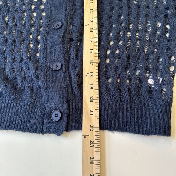 Elle Grey Womens Angora Crochet Cardigan Sz M/L Navy Boho Cottagecore Dainty NWT - Picture 9 of 11